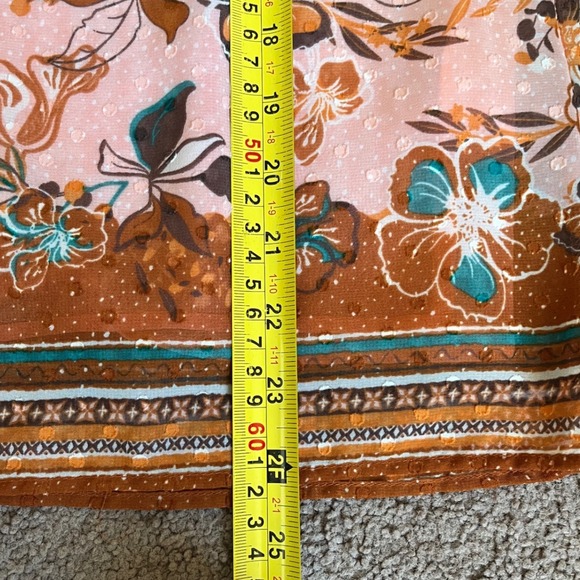 Joie‎ Peach Floral Ruffle Neck Tie Blouse M/M - Picture 11 of 11